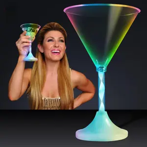 FlashingBlinkyLights Set of 4 Light Up Martini Glasses with Long Spiral Stem and Color Changing LED