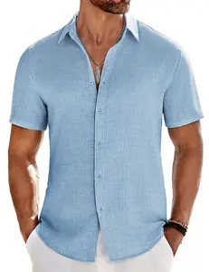 COOFANDY Men's Casual Button Down Shirts Short Sleeve Textured Summer Beach Shirt