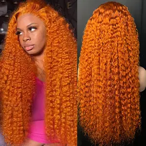 13x6 Ginger Orange Deep Wave Lace Front Wigs Human Hair Pre Plucked Ginger Wig Human Hair 350 Color Wet and Wavy Curly Wig 200% Density Deep Wave Wig