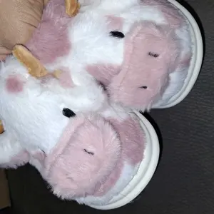 Women's New Fashion Trendy Cartoon Cow Head Indoor Outdoor Cotton Slippers, Fluffy Home Slippers, Winter Casual Warm Home Shoes, Anti-Slip Lightweight Unisex