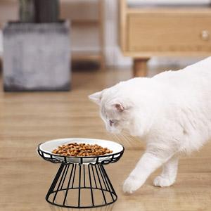 Elevated Ceramic Cat Bowl with Metal Stand – Tilted Pet Feeding Bowl for Cats & Small Dogs, Anti-Vomit & Easy to Clean