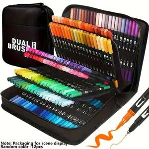 Double-Ended Watercolor Pen - Vibrant Color Set with 12 Colors (Pink, Green, Yellow, Orange, Red, Purple, Brown, ) | Durable Plastic Body, | Ideal Christmas Gift For Painting, Sketching & Crafts | Watercolor Painting Supplies, Art Supplies, Brush Pens