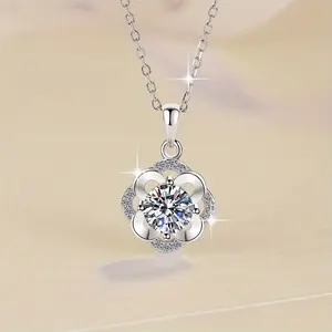 Four Leaf Clover Moissanite Necklace, Light Luxury And Fashionable, 1 Carat Moissanite Pendant, 925 Sterling Silver Collarbone Chain