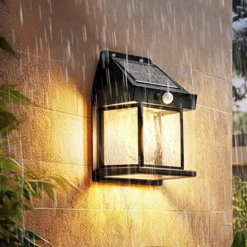 Solar Motion Sensor Wall Lamp - High-Efficient Solar Illuminated Accent Outdoor Wall Light, Waterproof, 3 Modes, Modern Design, 6-8 Hours Charging, Over 12 Hours Lighting, Screws Included, for Garage, Stairs, Accent Outdoor Wall Lights