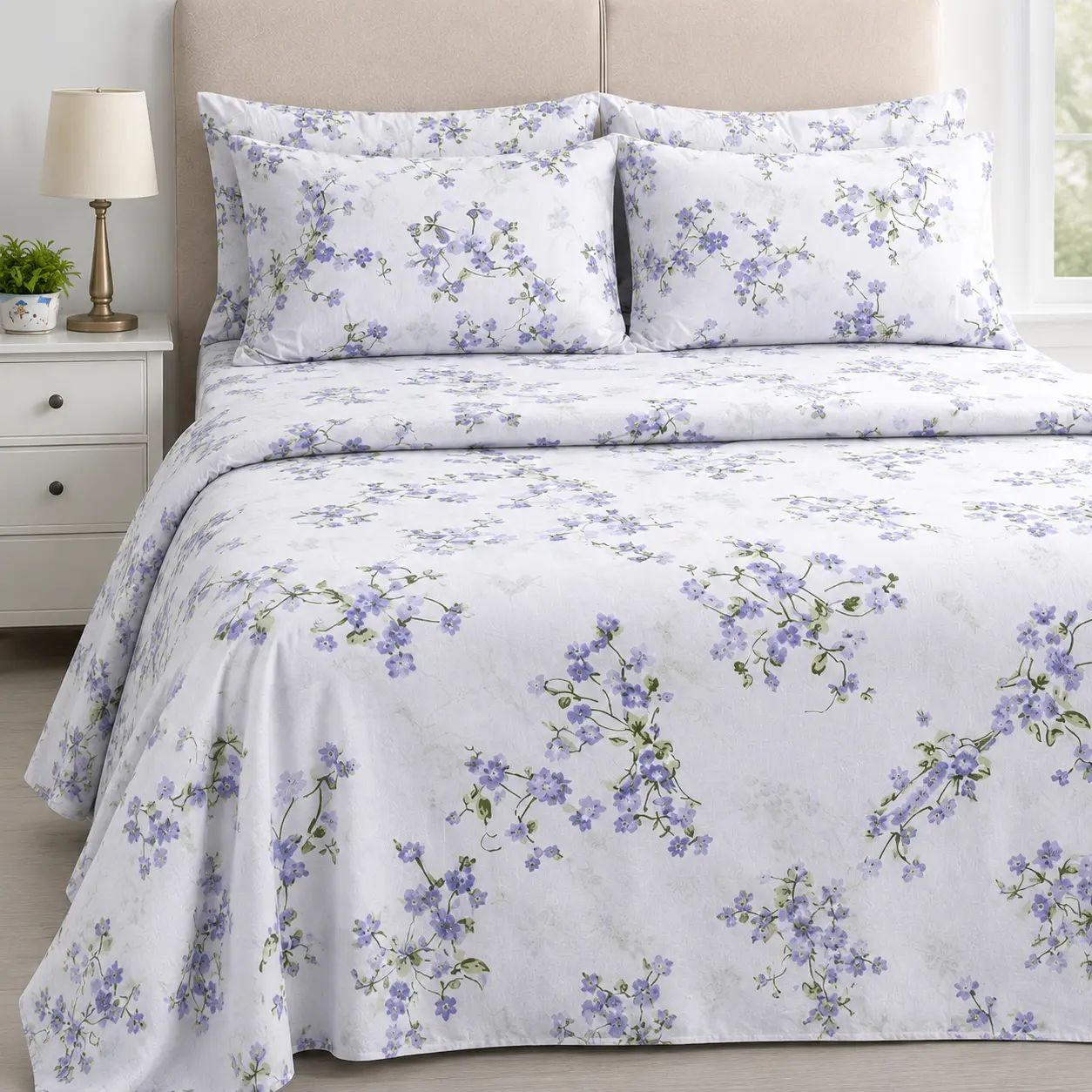 EZee Comforts Lavender Bloom - Elegant Design - Wrinkle Resistant Cotton Blend Bed Sheet Set