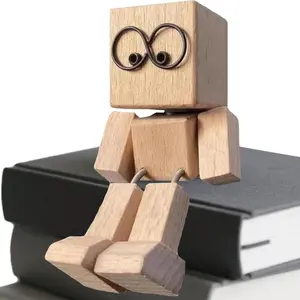 Shaking Wooden Man Figure, Charming Small Wooden Figure, Wobble Figure Car, Wooden Shake Man for Car Dashboard Re-gal Desk Bedroom Living Room Home Decoration, Art Figurine