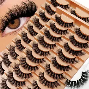 20Pairs/2Pack Russian Strip Lashes Dramatic Fluffy False Lashes Faux Mink Wispy Look Messy False Eyelashes Cosmetic False Lashes