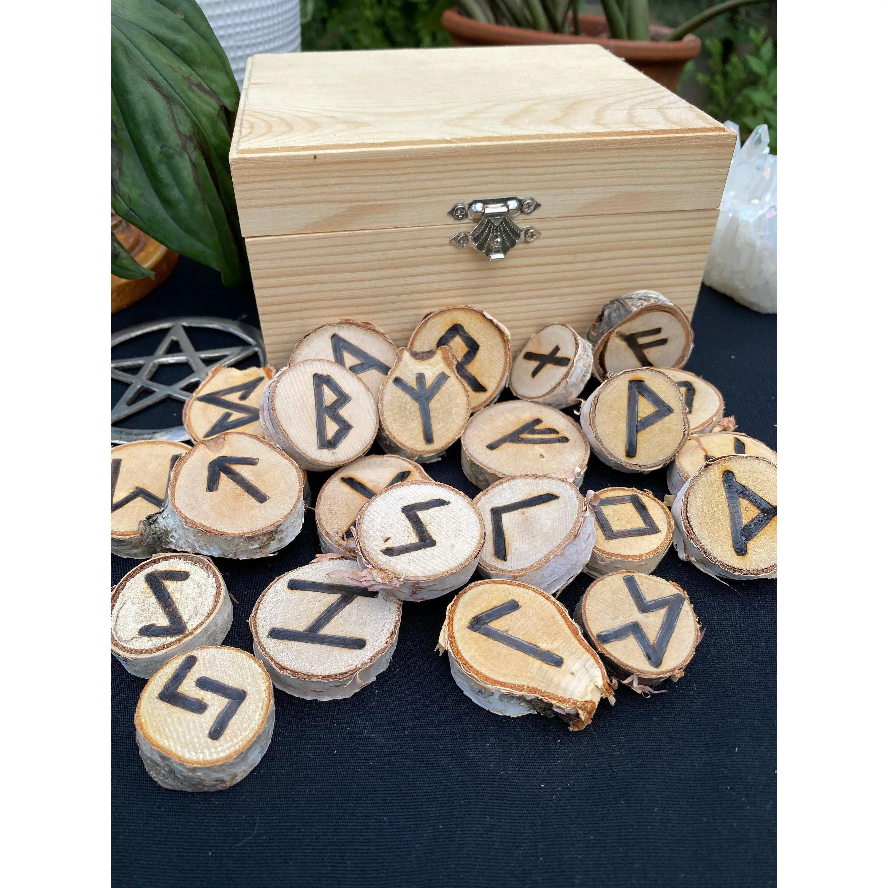 Elder Futhark Rune Set filled wooden with box for Divination