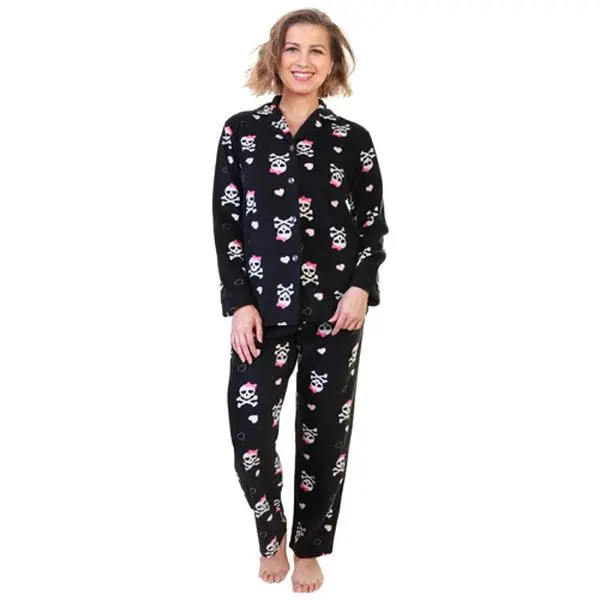 TRENDsup Angelina Women's Pajama Set Cozy Fleece with Notch Collar and Pockets