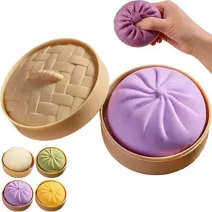Colorful Dumpling Stress Ball Fidget Sensory Toy Squeeze Dough Ball Stress-Relief Hand Toy Bun with Food Steamer Stretchy Desk Squishy Toy Kawaii Squishies Glitter Squishy Fidget Toys L147
