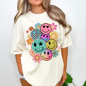 Comfort Color Smiling Face Shirt, Distressed Smiling Face Tshirt, Happy Face Shirt for Women, Flower Smiling Face Collage T-shirt, Smiling Emoji Top Tee, Retro Checkered Smiling Face Star Eyes, Vintage Smiling Face Shirt Womenswear