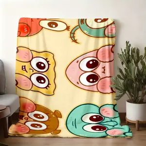 2026 New Arrival SpongeBob, Patrick, Squidward, Mr. Krabs as chibi faces Print Blanket, Decorative Giftable Blankets, Nordic Minimalist Flannel Throw, Cozy Throw Blanket, Winter Office Nap Blanket for Men & Women, Ultra-Soft Double-Sided Fleece,