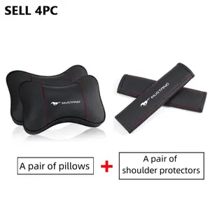 Car Neck Pillow Shoulder Pad, PU Leather Lumbar Waist Support, Memory Foam Backrest Headrest, for Mustang Zapatillas Miniatura Gt Shelby, Car Accessories