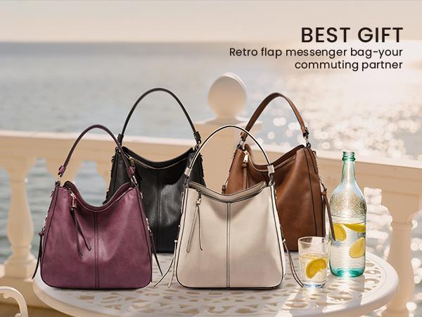 【Valentine's Day Gift】Realer Hobo Crossbody Bags for Women,Large Capacity PU Leather Purse,High Quality Bucket handbag with 2 side zipper pockets,Retro flap messenger bag,perfect for shopping,dating and business,TikTokShopJumpstartSale