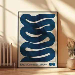 Waves Art Poster - Minimalist Abstract Blue Wall Art, Modern Bold Digital Print for Home Decor, Coastal Vibes, Tranquil Ocean-Inspired Art