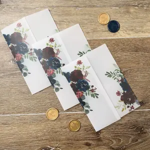 Vellum Wedding Invitation Jacket Burgundy and Navy Floral