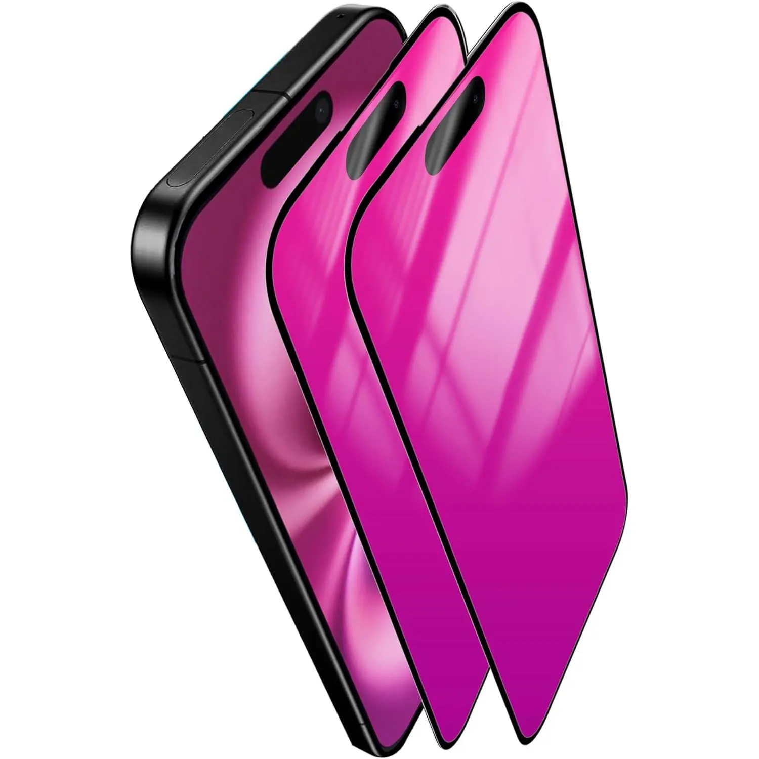 2 Pack for  16  Screen Protector Anti-Spy Tempered Glass Gradient Colorful for 16 Mirror Effect Full Coverage Anti Bluelight Anti-Bubble Alignment Frame 6.1 Inch (Pink)