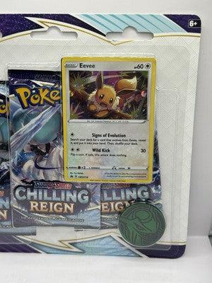 2021 Pokemon Chilling Reign 3 Pack Blister Pack with Eevee - Factory Sealed