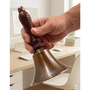 Super Loud Antique Brass Hand Call Bell for Weddings, Christmas, School (3" D x 3" W x 5.5" H) Pack of 1 Hand Bells