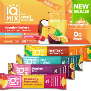 IQMIX Hydration Electrolyte Powder – Vacation Variety Pack – 20 Sticks – 4-in-1 Formula for Hydration, Mental Clarity, Mood and Recovery – Sugar-Free Drink Mix, Magnesium L-Threonate, Lion’s Mane