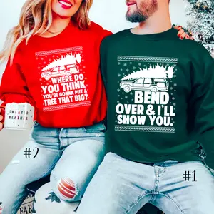 Bend Over and I'll Show You Christmas Couple Matching T-Shirt, Christmas Vacation Shirt, Griswold Family Shirt, Christmas Tree  Comfort Cotton Fabric