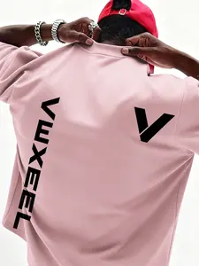 Vexeel Minimalist Letter V Geometric Print T-Shirt, Unisex Oversized Loose Fit, Casual Short Sleeve Top, Random Pattern