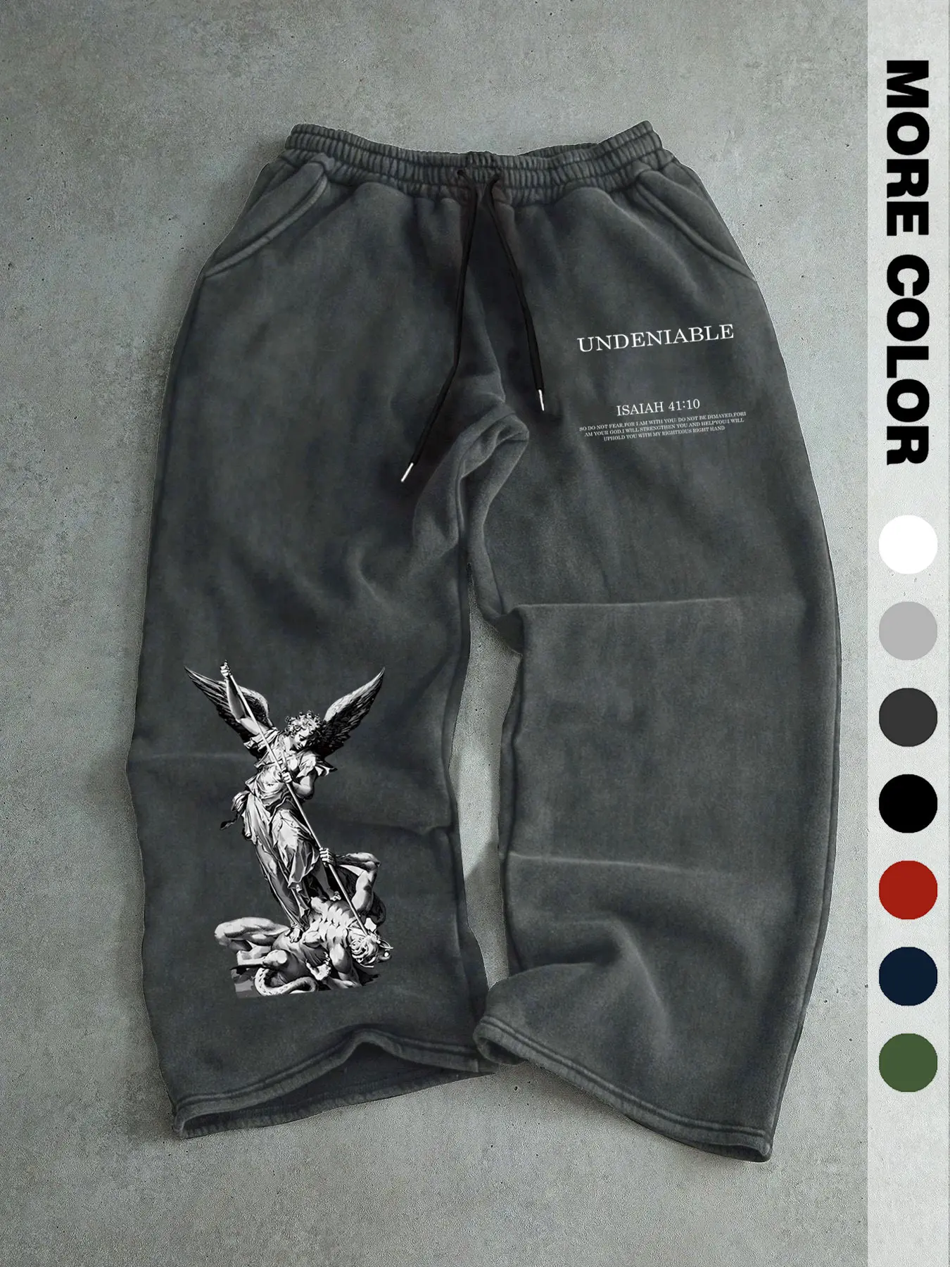 Men's Gothic Print Jogger Pants, Loose Straight Leg, Casual Sportswear, Drawstring Waist, Cuffed Hem, Suitable for Gym and Leisure