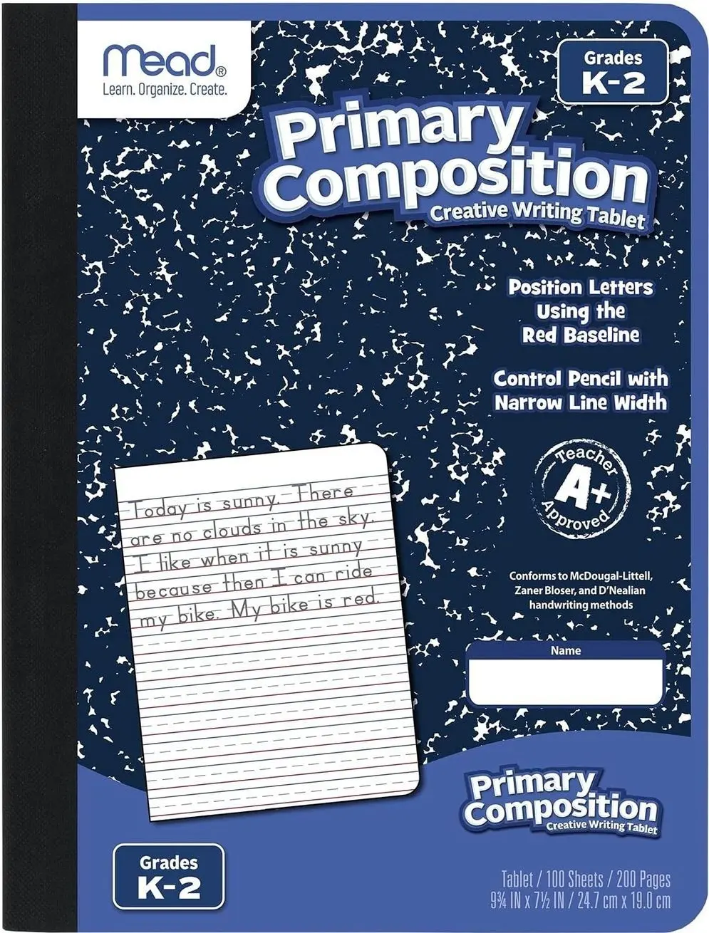 Mead Primary Composition Book, Primary Ruled Journal, Grades K-2, 7-1/2" x 9-3/4", 100 Sheets, Blue Marble (09902)