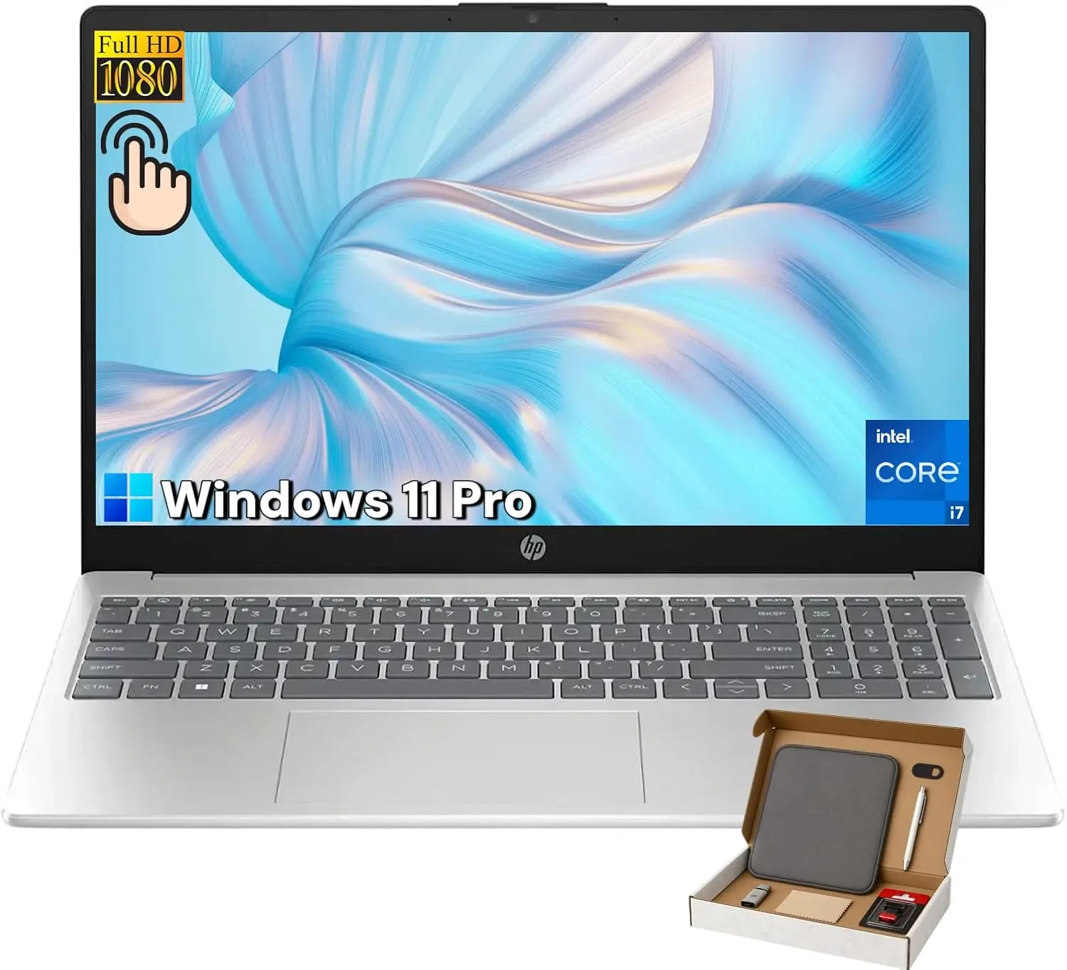 HP 15.6-inch Touchscreen Laptop Computer - Intel 10-Core i7-1355U Up to 5.0GHz, Intel Iris Xe Graphics, Windows 11 Pro and Copilot AI for Business & Student, Wi-Fi 6 (16GB RAM | 1TB SSD)