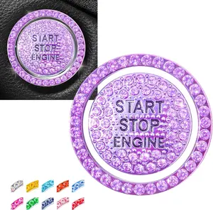 Engine Start Stop Button Bling Ring,Key Ignition Starter & Knob Crystal Rhinestone Cover, Push Start Button Diamond Decor (Ring+Cover, Lavender Purple)