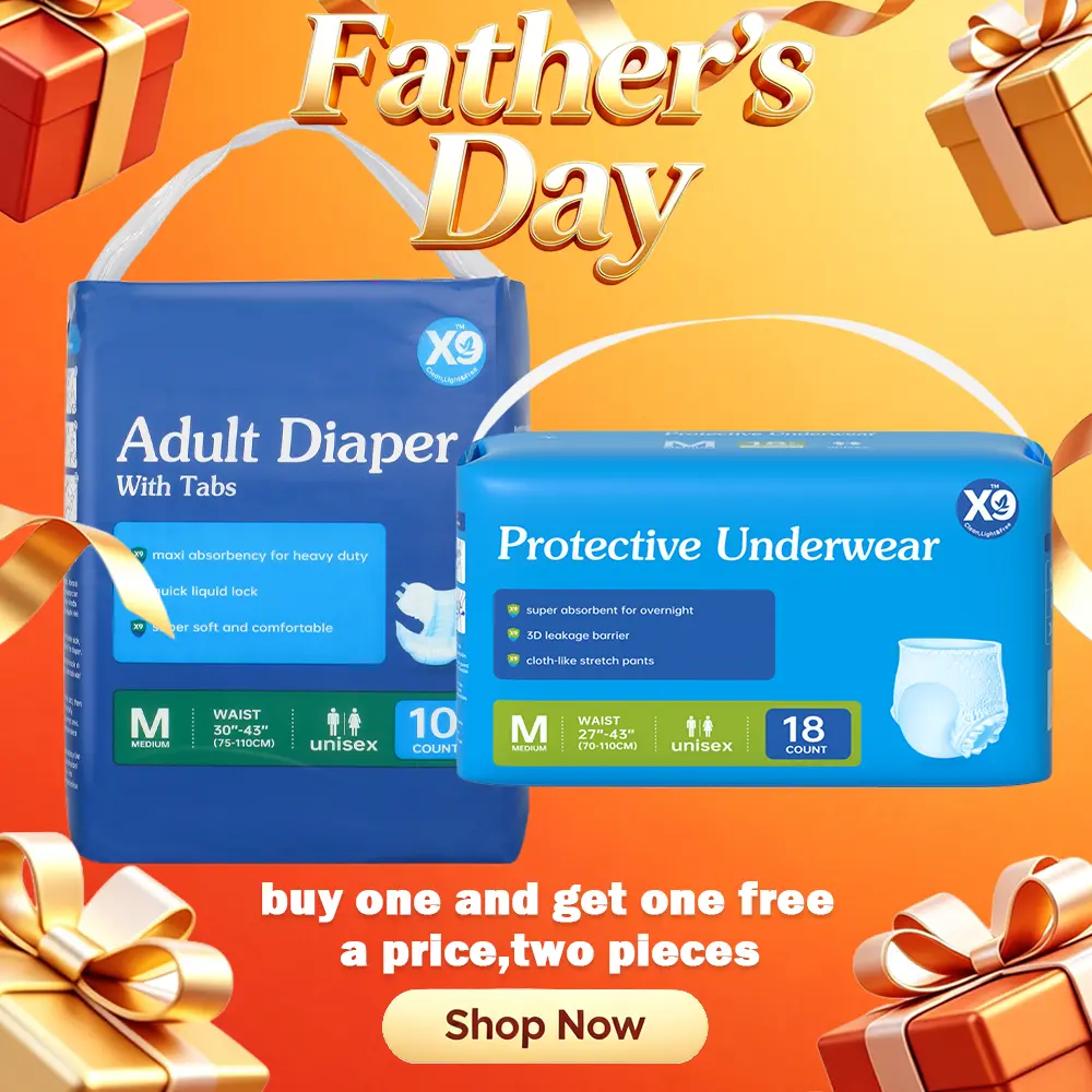 X9 Adjustable Closure Adult Diaper,buy one and get one free,Incontinence Protection Disposable . Father's Day Event Diapers in M/L/XL . 8HR Odor Control High Absorbency and Leakproof. Clinically Tested Safe Unscented & Chlorine-Free.