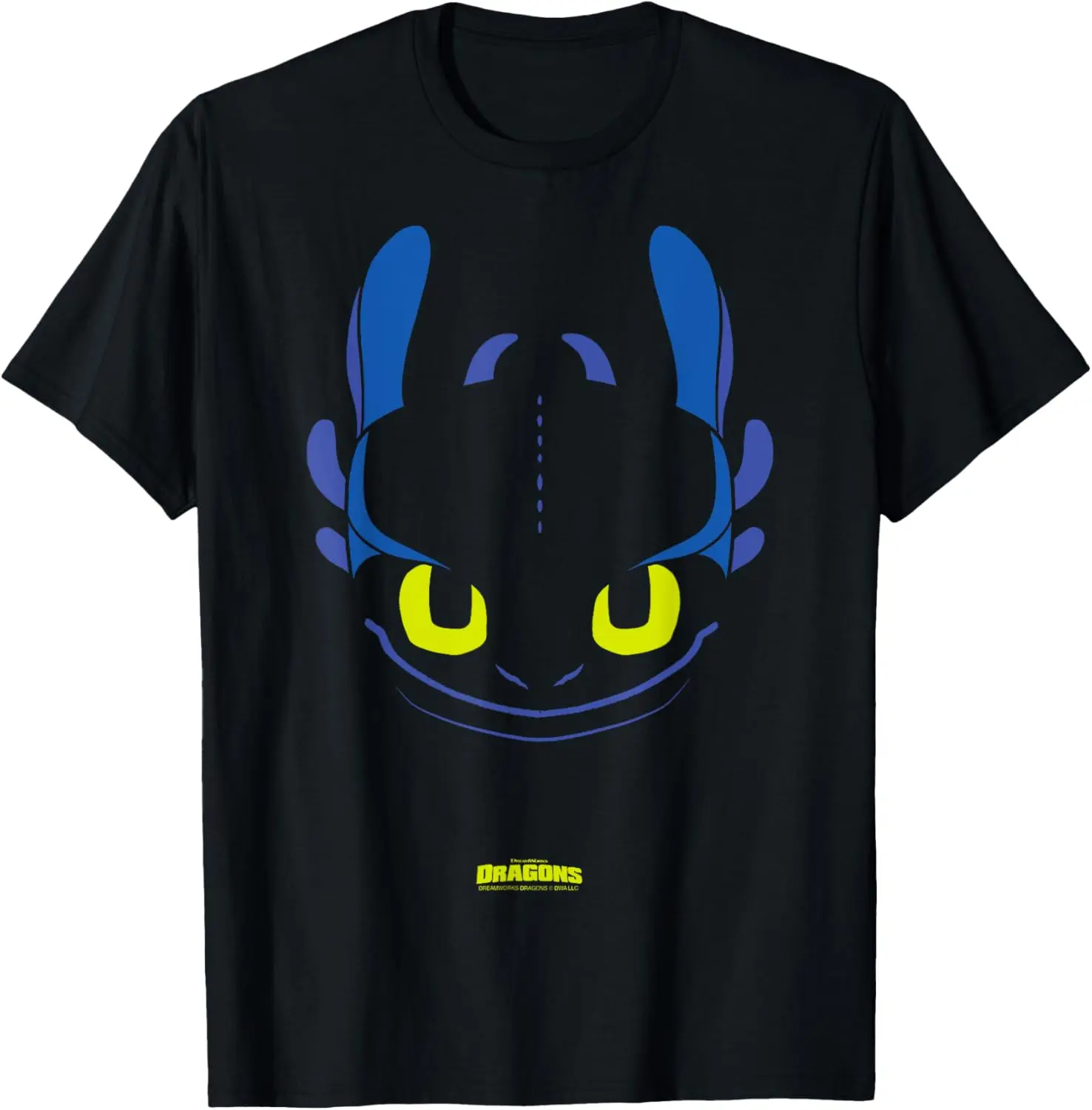 Men's DreamWorks Dragons Toothless Night Fury Big Face Breathable Cotton Graphic T-Shirt - Natural Soft Round Neck Short-Sleeve Casual Streetwear Sports Top