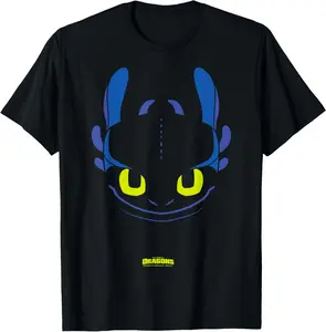Men's DreamWorks Dragons Toothless Night Fury Big Face Costume T-Shirt, Casual Fashion Sports Top with Classic Sleeve