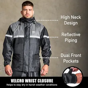 Waterproof Motorcycle Rain Suit, 2-Piece Reflective Gear, Lightweight Riding Jacket & Pants, Protective Raincoat with Hoodie