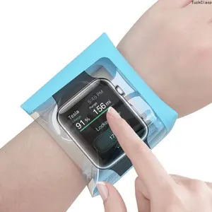 Adjustable Waterproof Watch Bag for Swimming – Touchscreen-Compatible Wristband, Fits Different Hand Sizes, Available in Yellow, Blue & Black, Great for Summer Pool & Beach Days