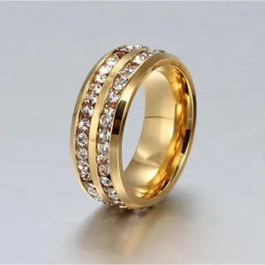 Men Ring, Fashion Rhinestone Decor Ring, Casual Romantic Stainless Steel Double Row Cubic Zirconia Ring, Gift For Men, For Daily Gift And Party