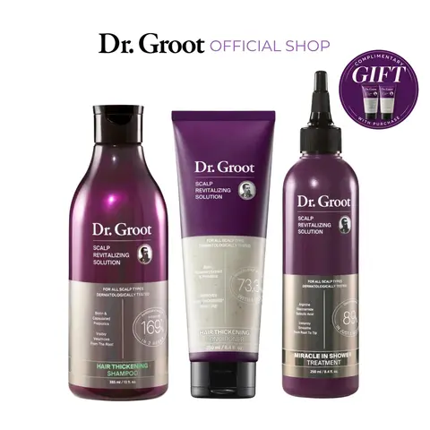Dr. Groot 3-Step Color Safe for Permanent Hair Color Haircare Bundle, Scalp Revitalizing Solution Shampoo, Conditioner & Miracle In Shower Treatment, Hair Thickening