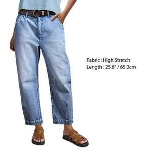 Flamingals Wash Stitch Detail Mid Rise Straight Leg Crop Jeans Womenswear Casual Comfort