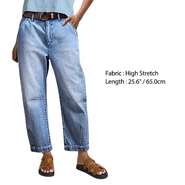 Flamingals Wash Stitch Detail Mid Rise Straight Leg Crop Jeans Womenswear Casual Comfort