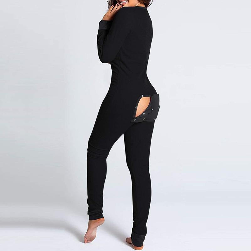 Women's Sexy Butt Button Back Flap Jumpsuit Cute Print V Neck Long Sleeve Romper Xmas Onesie Pjs Christmas Bodycon Pajamas  Holiday Sleepwear Loungewear Homewear Polyester Womenswear Comfortable