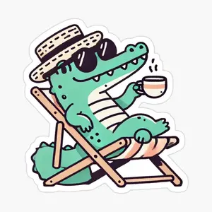 Crocodile Alligator Chilling With a Cup of Coffee Sticker