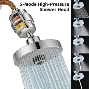 High Pressure Rainfall Shower Head,Rain Shower Head,Adjustable Angle, 5 Spray Modes, 7-Inch Round,Universal Fit,Bathroom Fixtures Bathroom Additions