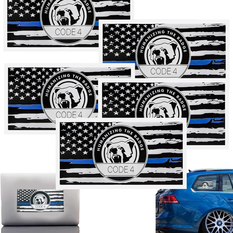 5 PCS Thin Blue Line Sticker Code 4, Thin Line Flag Car Decal, Police Support Stickers - American Flag Thin Blue Line Decal for Cars, Trucks, Windows, Laptops