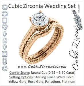 CZ Wedding Set, featuring The Florence engagement ring (Customizable Cathedral-set Round Cut Solitaire with Vintage Braided Metal Band)