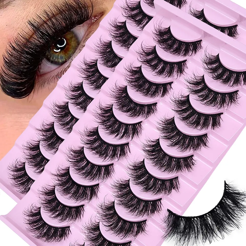 Fluffy Fake Lashes, Wispy False Eyelashes, Thick Volume Fake Lashes, Curly Fake Eyelashes, Volumized False Eyelashes, 20 Pairs/2 Pack, Enhance Eye Beauty, Synthetic