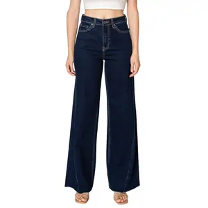Vogatiques Women High Rise Wide Leg Jeans BYW8052 Deep Wash Regular Fit Plus Size Baggy Denim Pants Dark Jeans Casual Minimalist