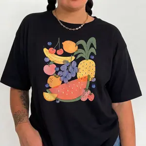 Plus Size Fruit Shirt Aesthetic Summer Graphic Tee Women Colorful Tropical Watermelon Pineapple Art Relaxed Fit Top S-6XL