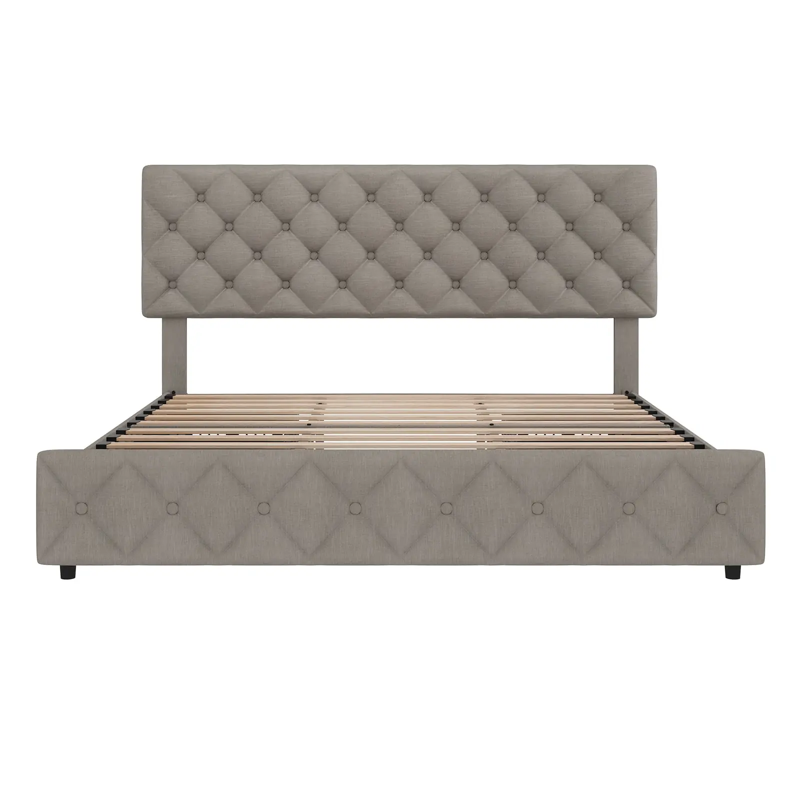 Gaomon Light Gray Sturdy Diamond-Tufted Linen Upholstered Queen Storage Bed Frame with Drawers - Adjustable Headboard, 4 XL Compartments, Wood Slats Support, Anti-Shift Stabilizers, 1000lb Capacity, No Box Spring Needed, Modern Indoor Furniture