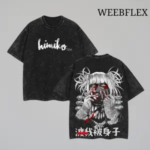 Toga Himiko My Hero Academia Oversized Washed Vintage Anime Tee, Retro Double Printed Graphic Shirt, Unisex Aesthetic Streetwear Cotton Top