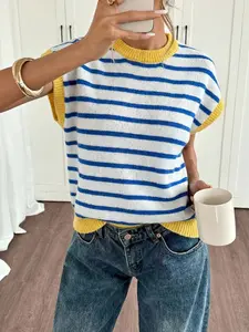 Trendy Striped Colorblock Knit Sweater for Women – Stylish, Comfortable & Versatile Everyday Casual Top for Daily Commute Knitwear